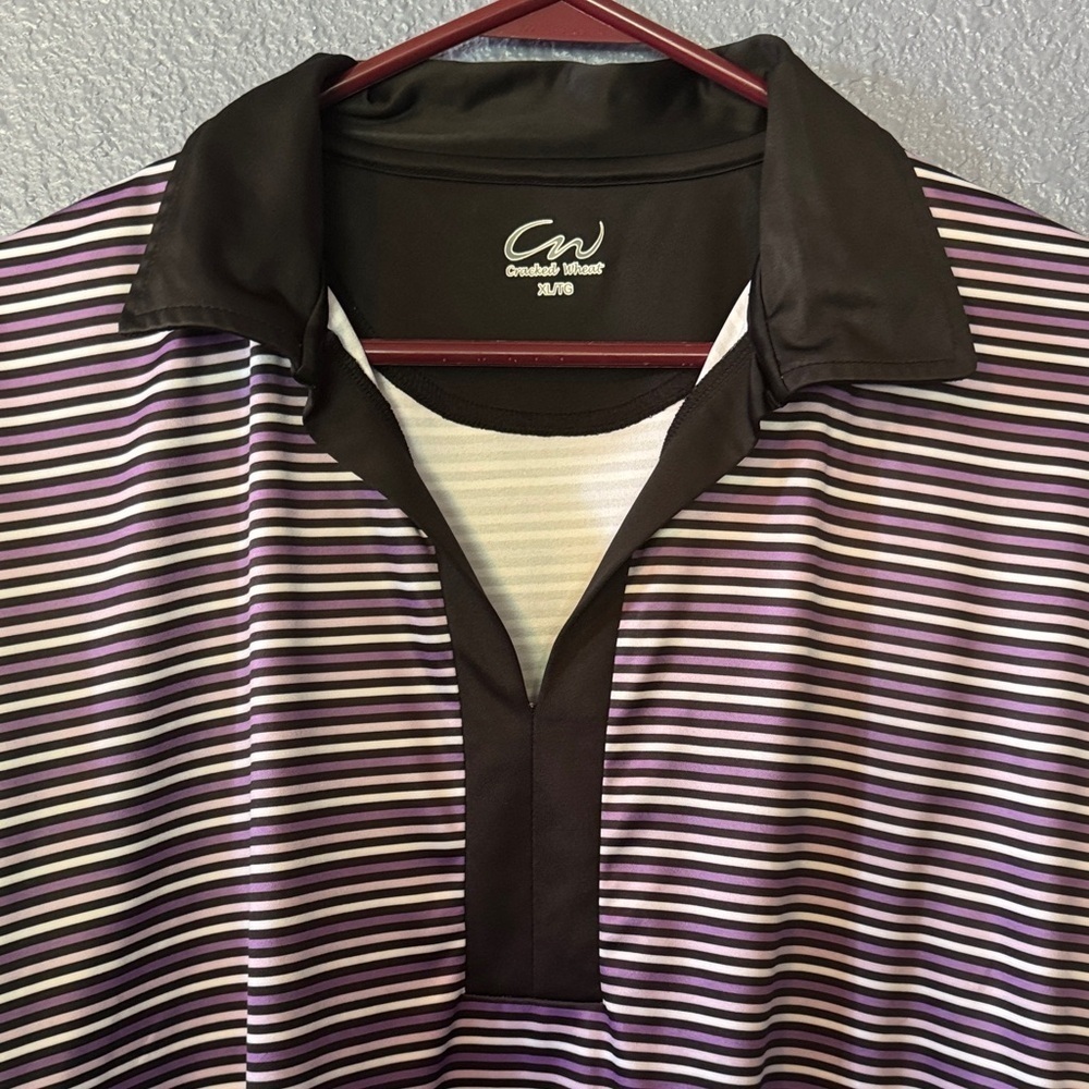 Stylish Women's Striped Polo Shirt - Black and Purple - Picture 2 of 4